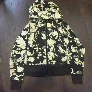 Lululemon athletica womens black white beige floral zip scuba  hoodie